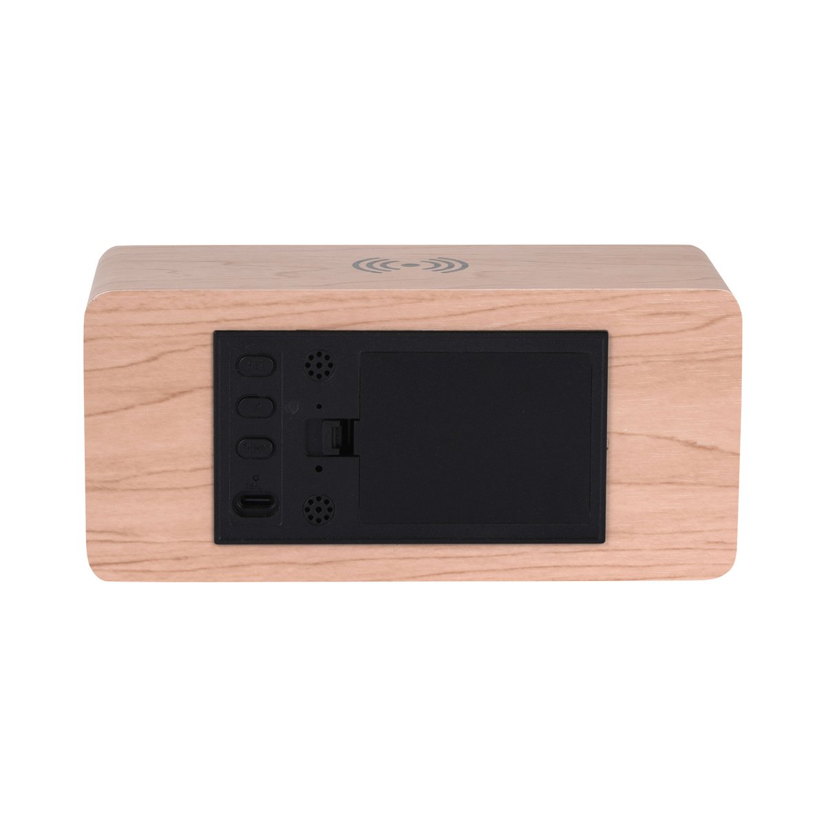 Wekker retro hout beige 17x8 cm met LED-licht