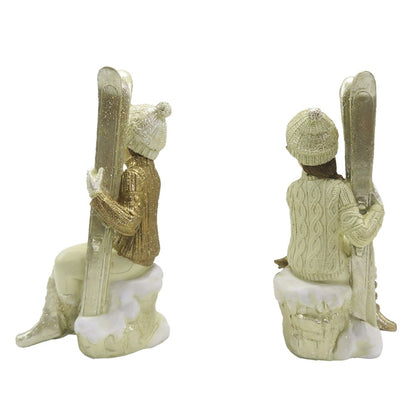 Beeldjes set kinderen 18 cm beige goudkleurig kunststof
