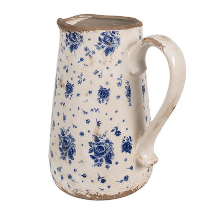 Decoratie Kan 21x15x23 cm Beige Blauw Keramiek Roosjes Schenkkan