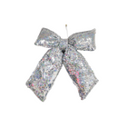 Kerstdecoratie strik pailletten zilver 32x40 cm