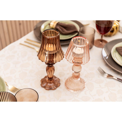 PINK CANDLE HOLDER ON GLASS STAND 9X9X21.5CM