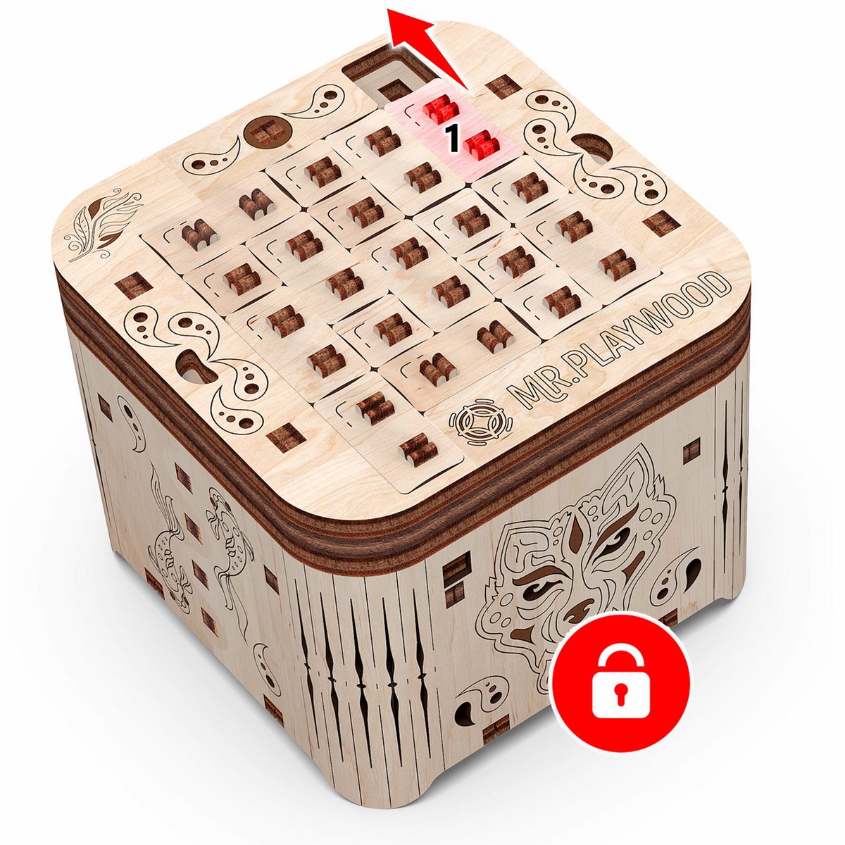 3D houten puzzel Secretbox Tiger 7,4x7,8x6,2 cm