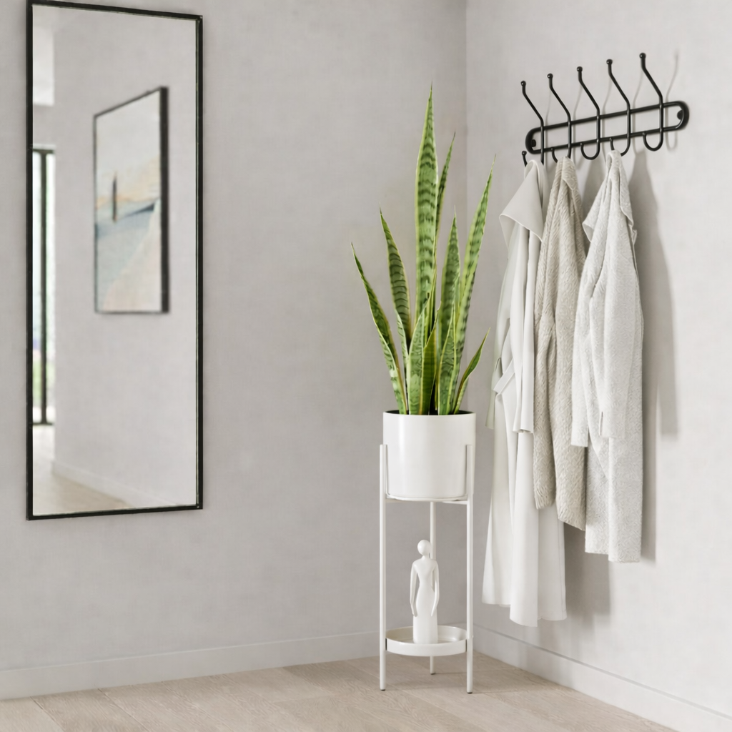 Bloempot met standaard 60 cm wit ijzer