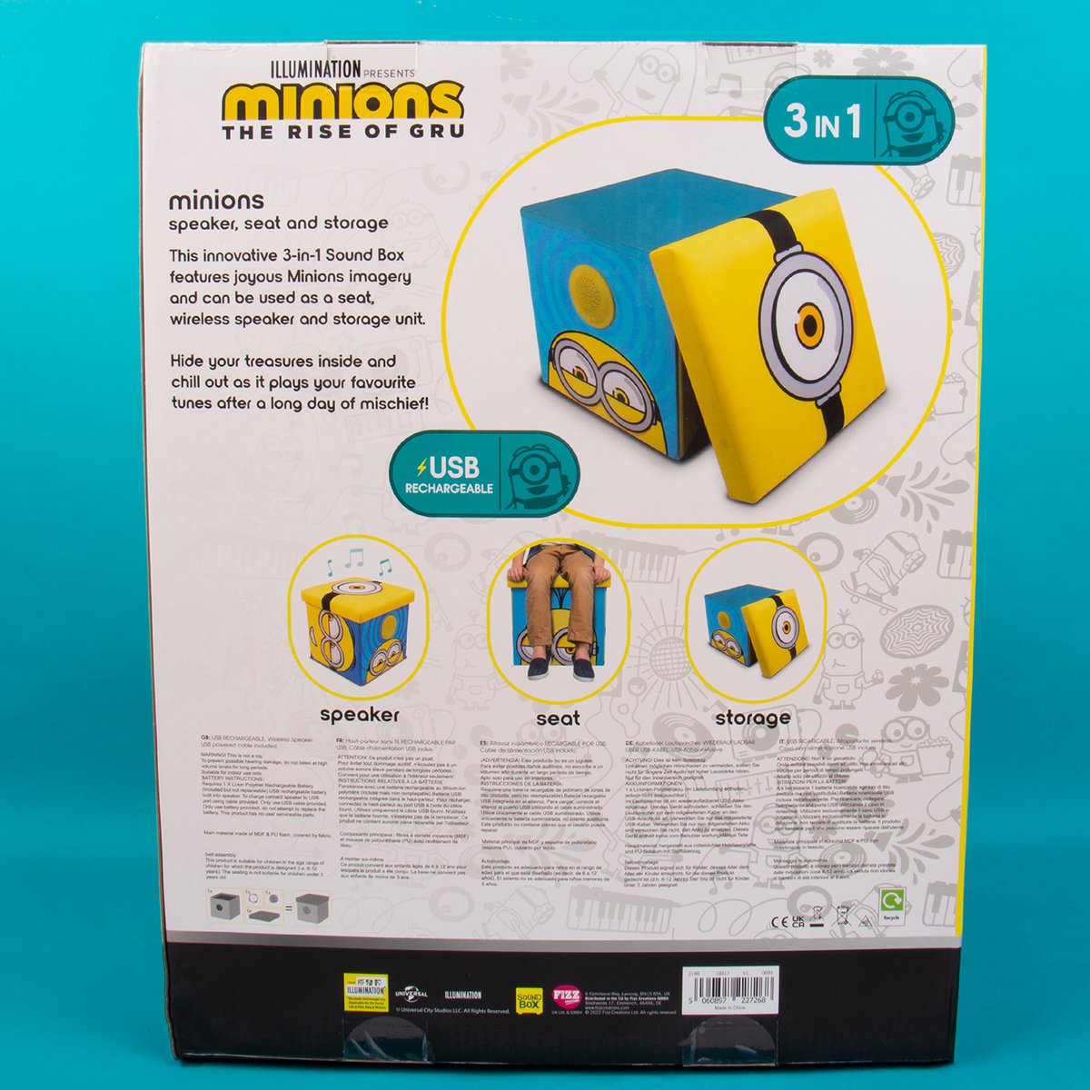 Minions klankkast met opbergruimte en speaker geel