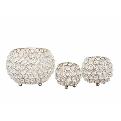 Tealight houder set 3 delig kristal goud zilver