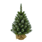Kunstkerstboom 90 cm groen frosted jutevoet