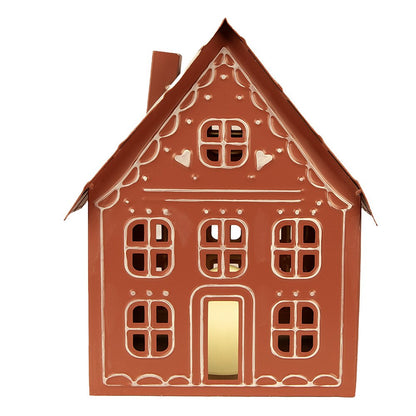 Decoratie huis met LED 27x19x32 cm bruin metaal