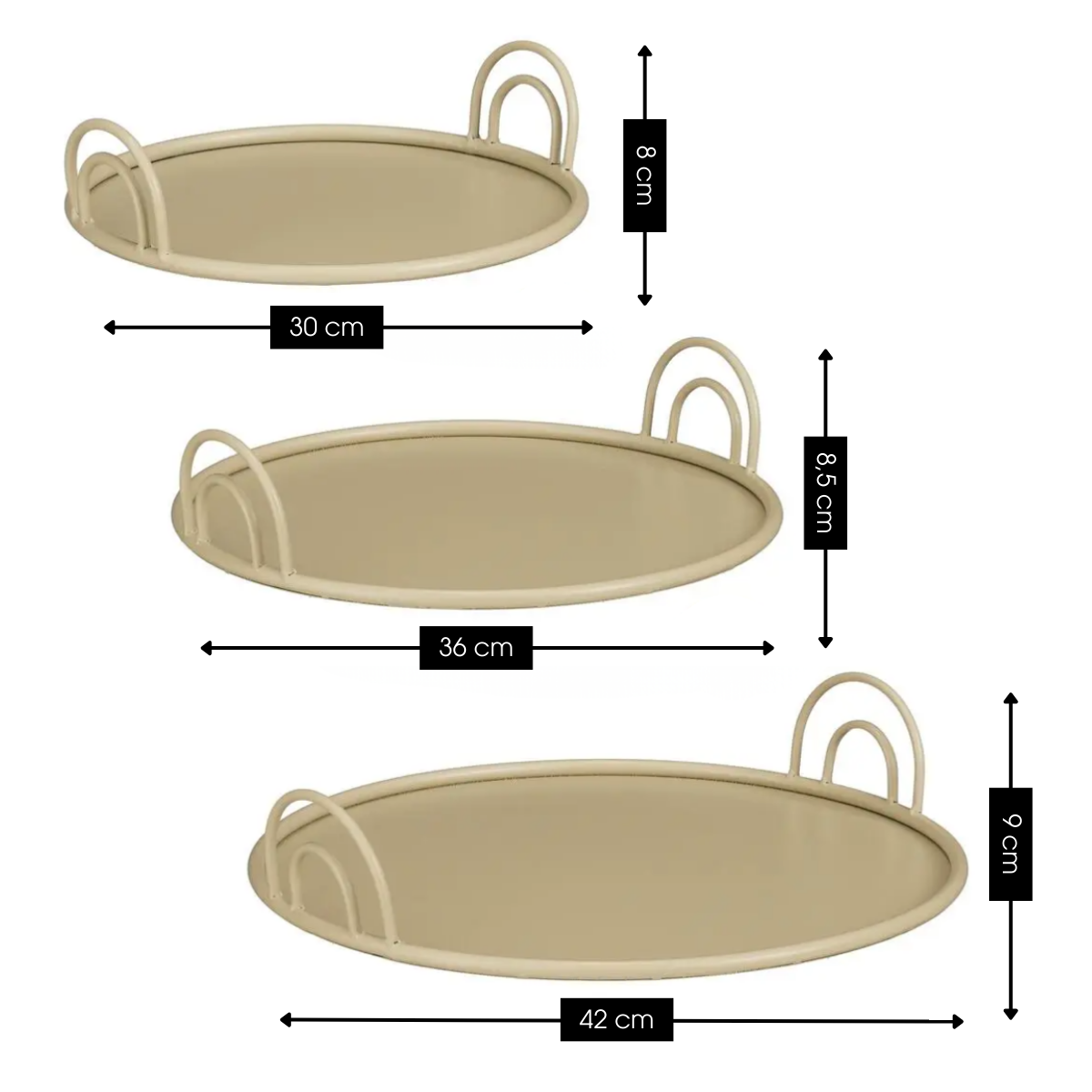 Dienblad set 3 stuks Ø30-42 cm beige ijzer