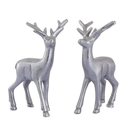 Herten figuren 2 stuks aluminium zilver 12x20x5 cm