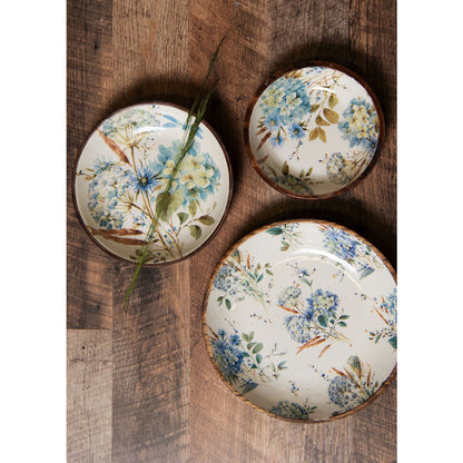 Serving dish Ø 20x4 cm White Blue Wood Flowers Presentation dish