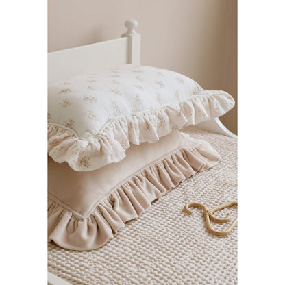 Muslin decorative cushion with ruffle "Boho Flowers"