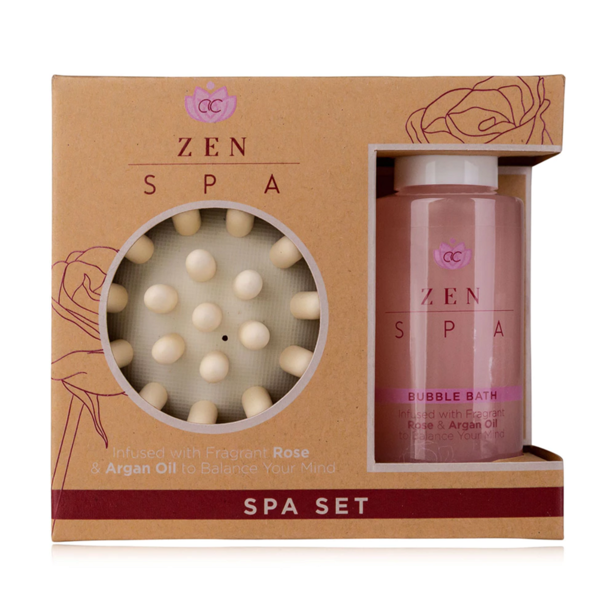 Green-Goose Badset Roos & Argan bubbelbad massageborstel