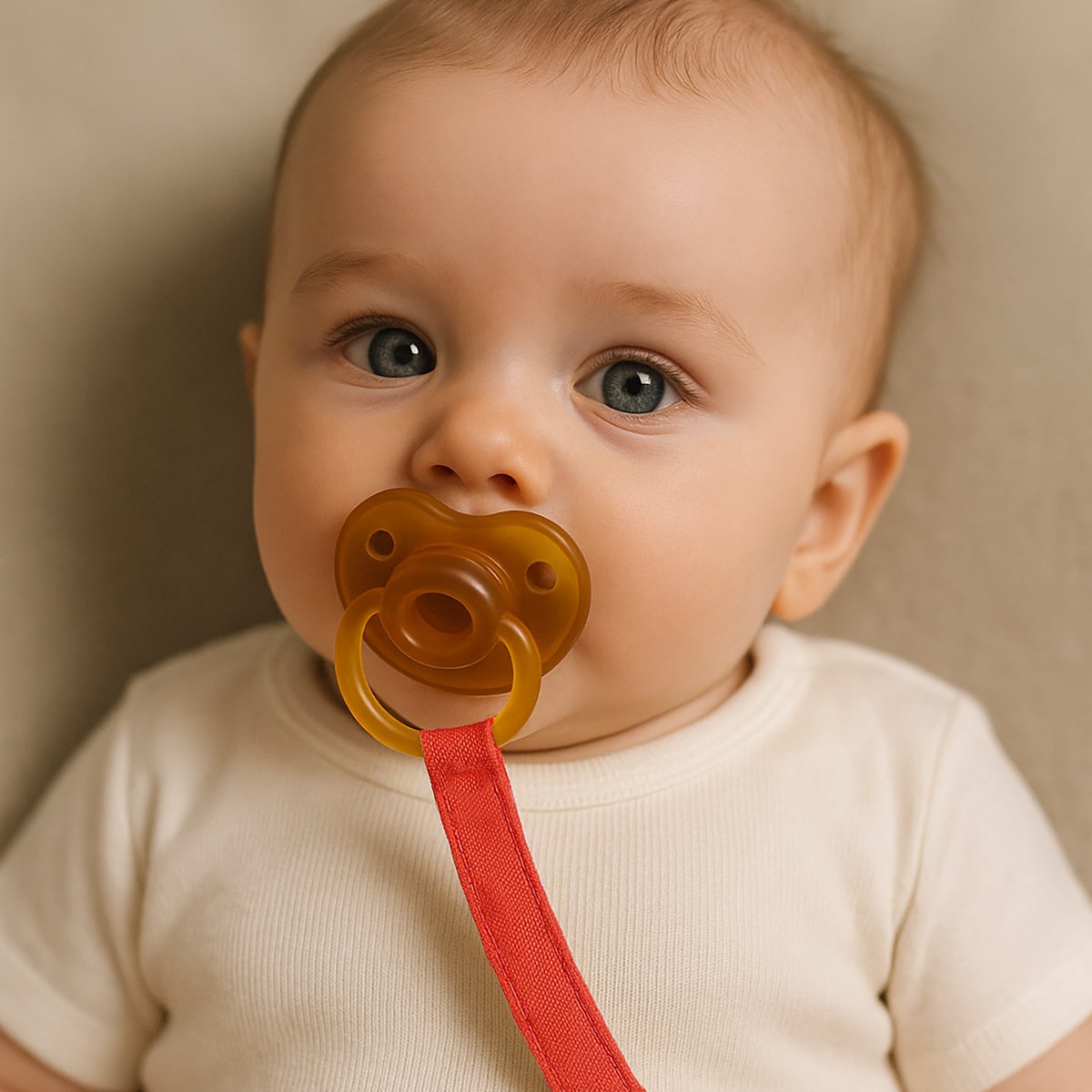 Organic Cotton Pacifier Clip Teddy Strawberry