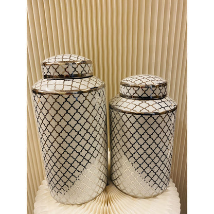 Keramische pot 35x15 cm wit zilver