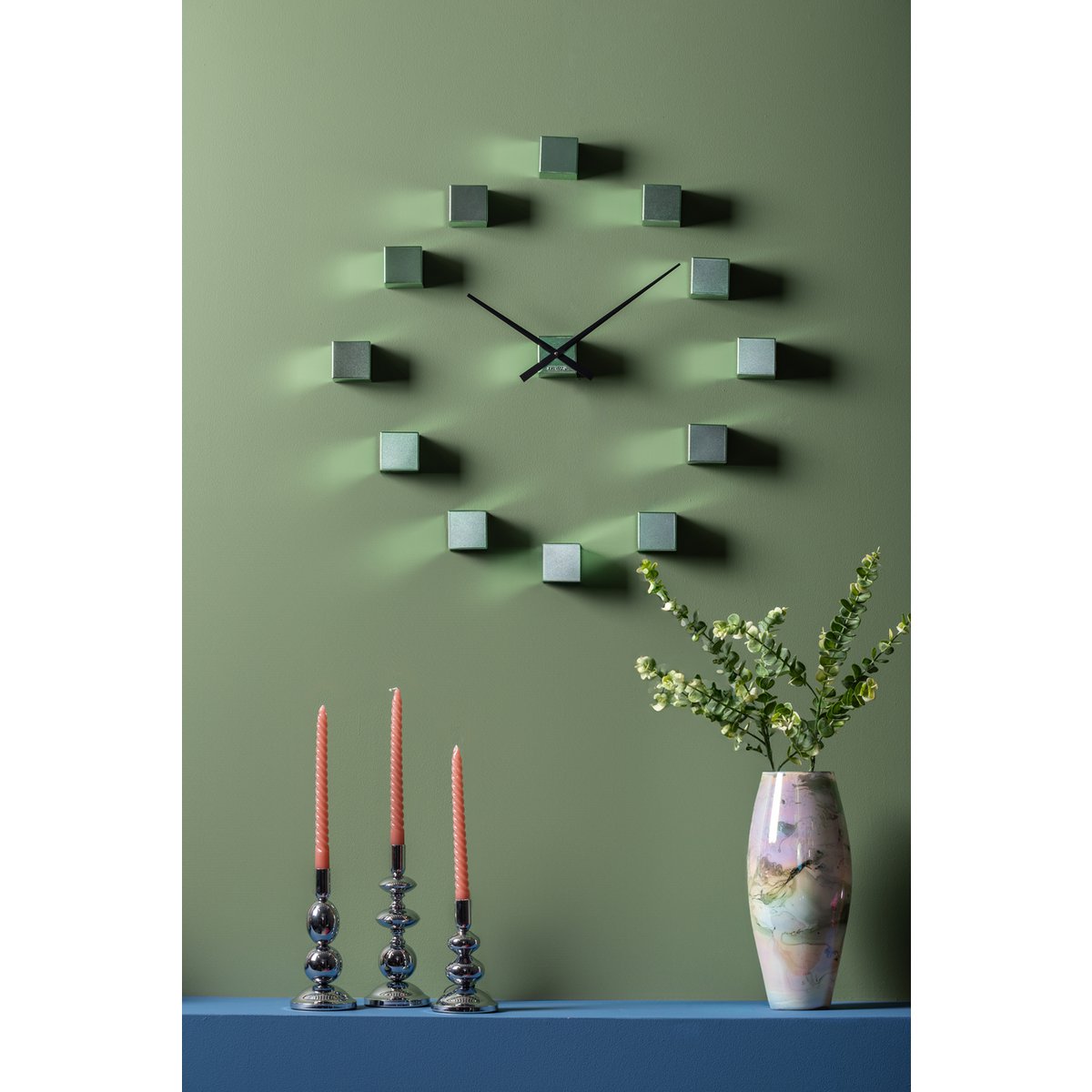 Wandklok 40 cm groen metallic plastic