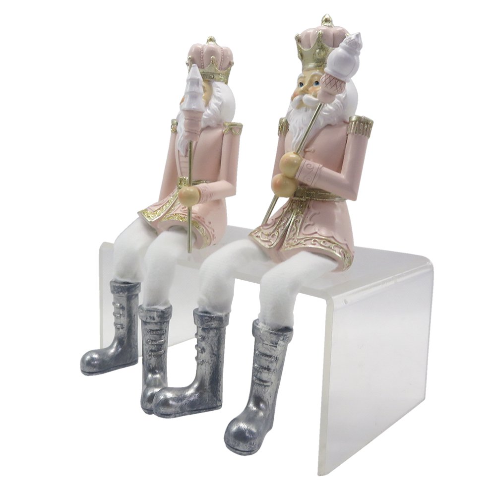 Notenkraker beeld set van 2 roze wit kunststof 6x6x12 cm