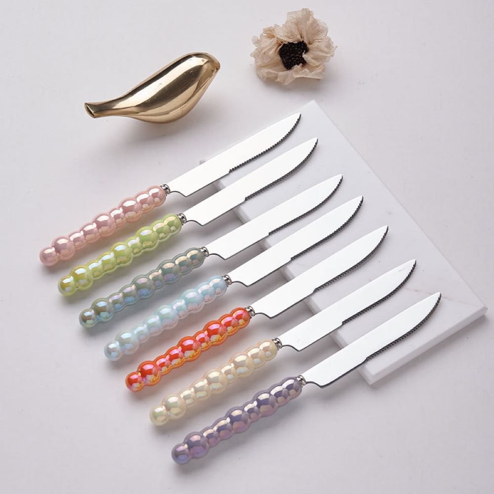 Silver Dessert Knives with Multi-Coloured Handles - Set of 6
