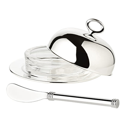 Botervloot 14 cm verzilverd met botermes