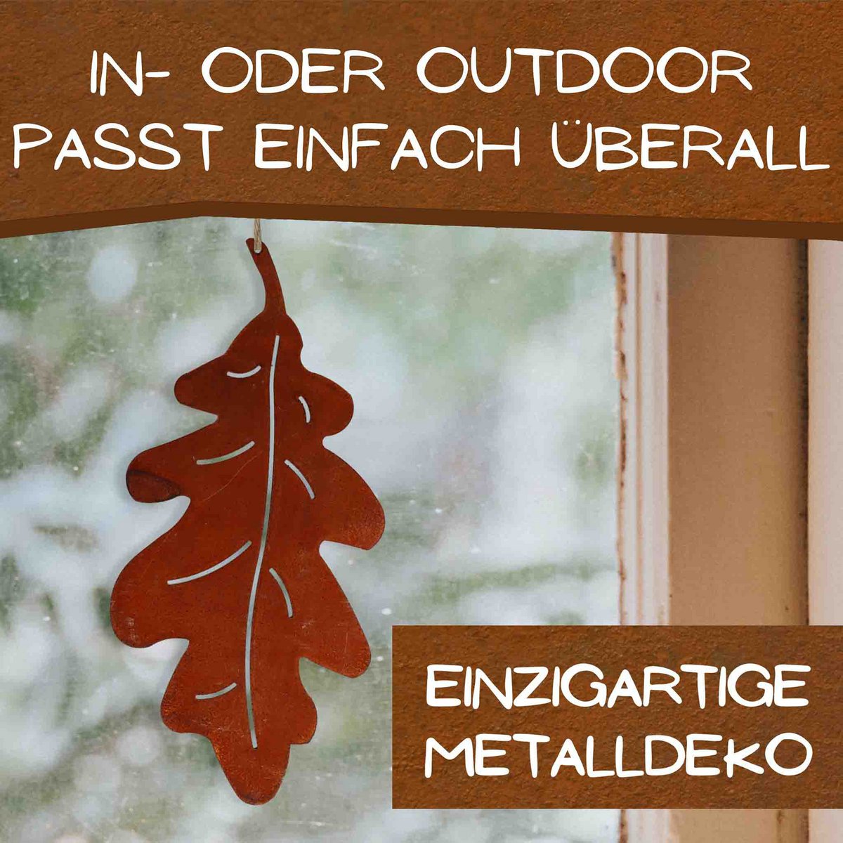 Hangdecoratie eikenblad roest 15x7 cm metaal