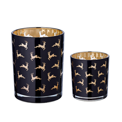 Theelichtset 2 stuks glas zwart goud Ø7/10 cm