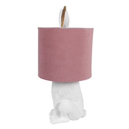 Tafellamp konijn 20x43 cm wit roze polyresin