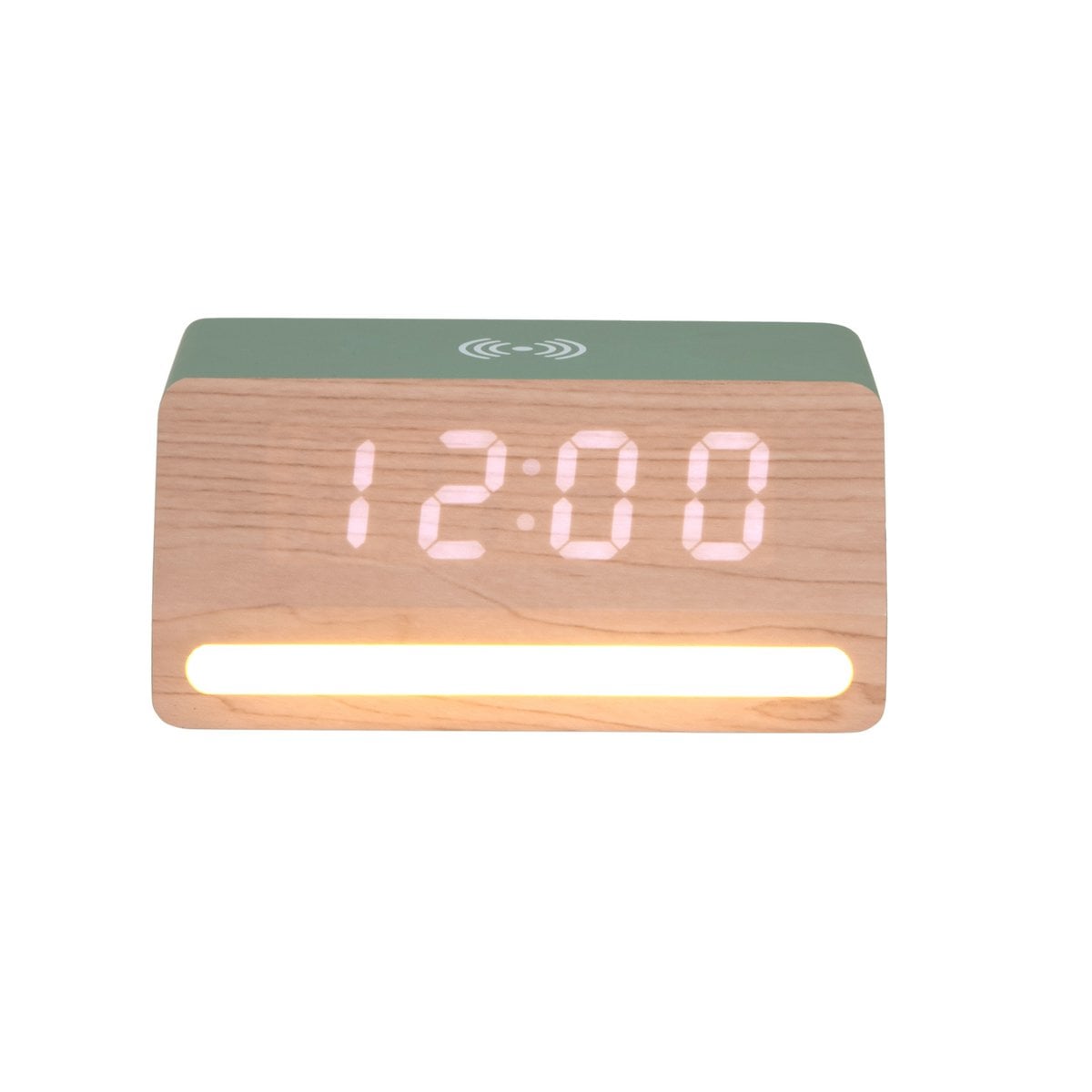 Wekker hout groen LED 17x8 cm