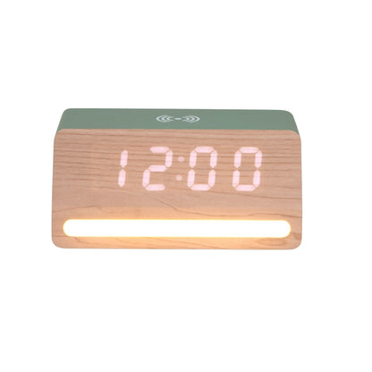 Wekker hout groen LED 17x8 cm