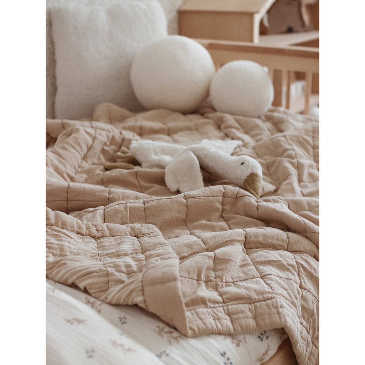 Babydeken 100x140 cm katoen omkeerbaar beige