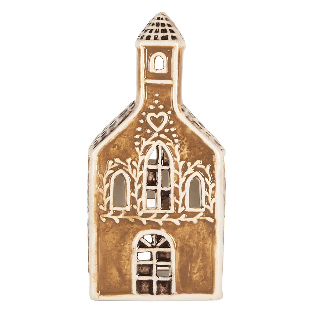 Waxinelichthouder Huis 8x7x17 cm Bruin Keramiek