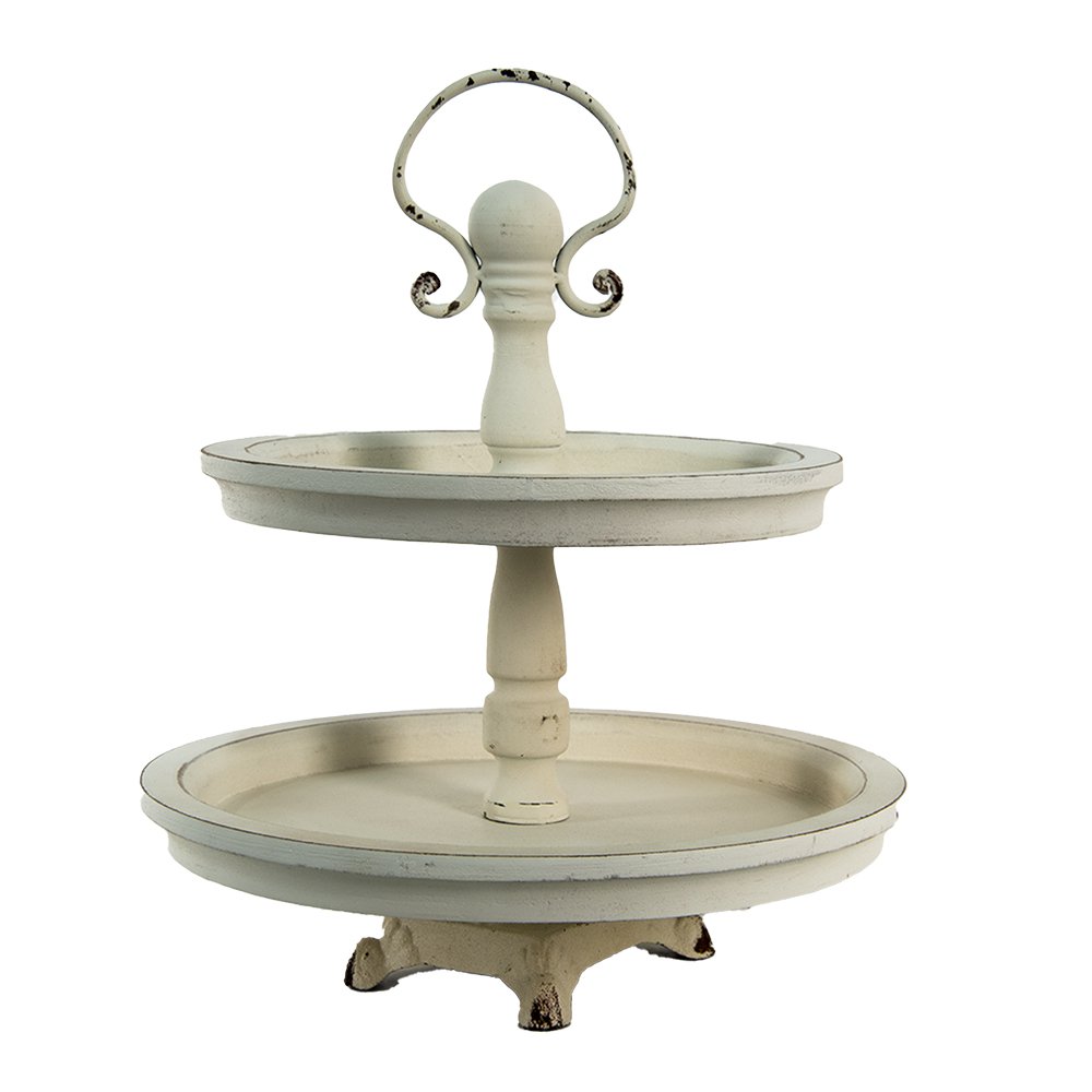 Etagère 2 laags Ø 30x36 cm beige hout