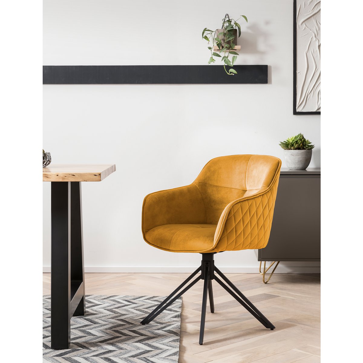 Fauteuil draaibaar fluweel geel zwart 60x59x83 cm