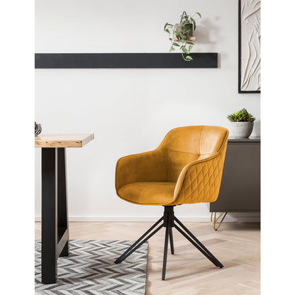 Fauteuil draaibaar fluweel geel zwart 60x59x83 cm