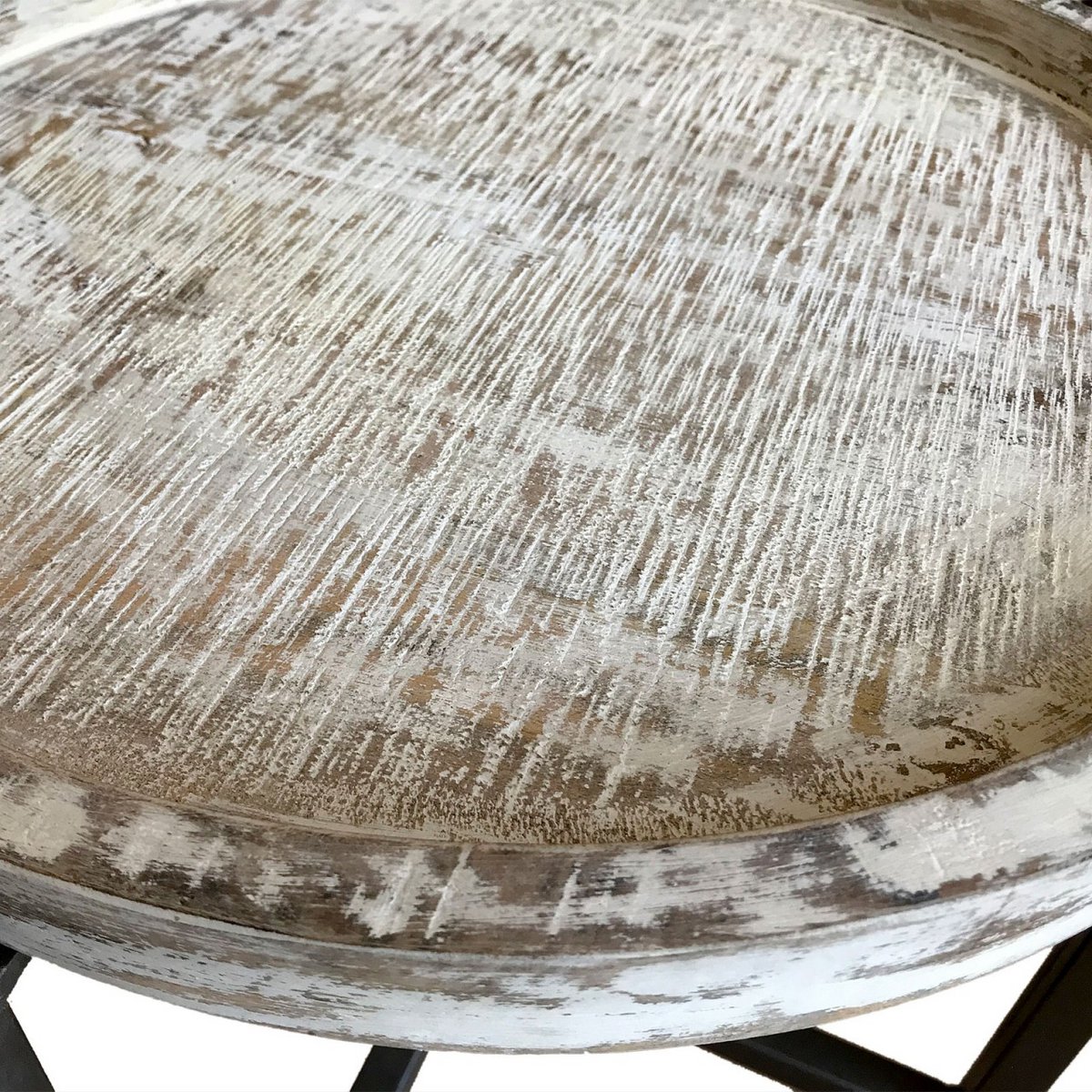Ronde Bijzettafel Met Gerecycled Hout En Oud Zilver Frame