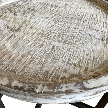 Ronde Bijzettafel Met Gerecycled Hout En Oud Zilver Frame