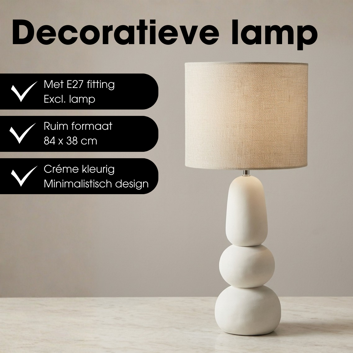 Tafellamp Menko 84x38 cm keramiek crème