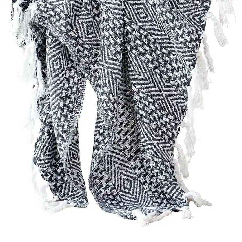 Plaid 125x155 cm katoen zwart wit geometrisch