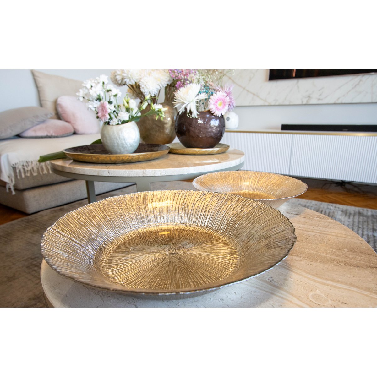Moka rond 40x40x7 cm grijs glas
