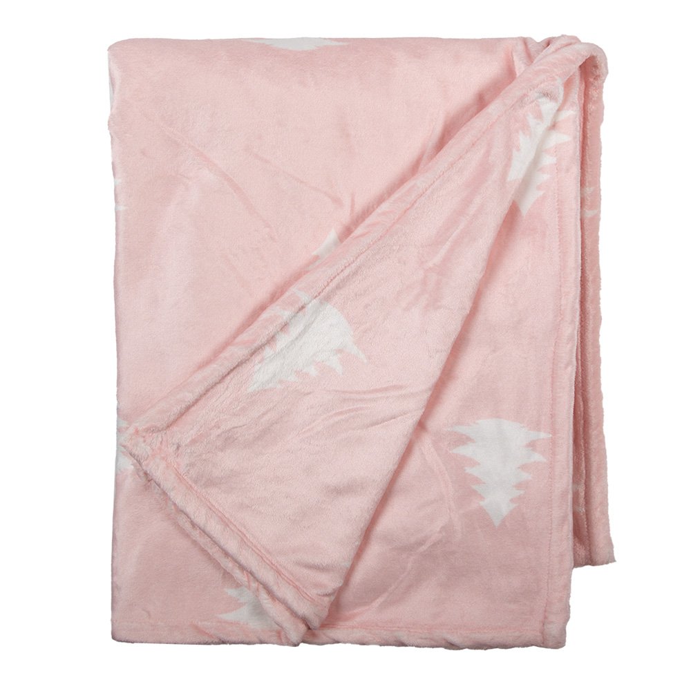 Plaid 130x170 cm roze wit kerstbomen