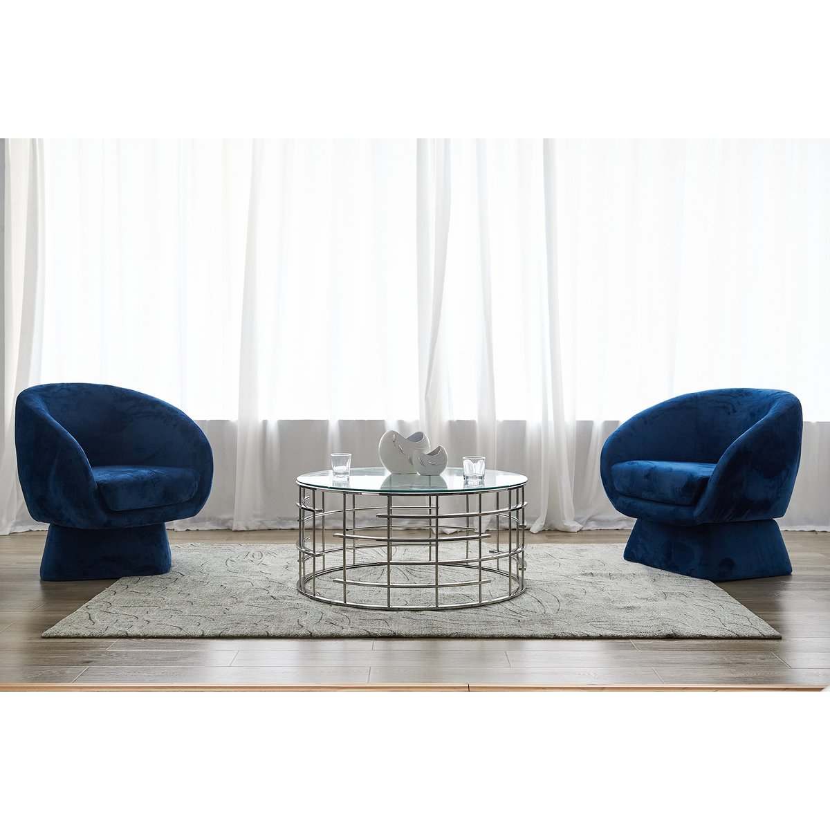 Salontafel Ø 90 cm glas staal zilver