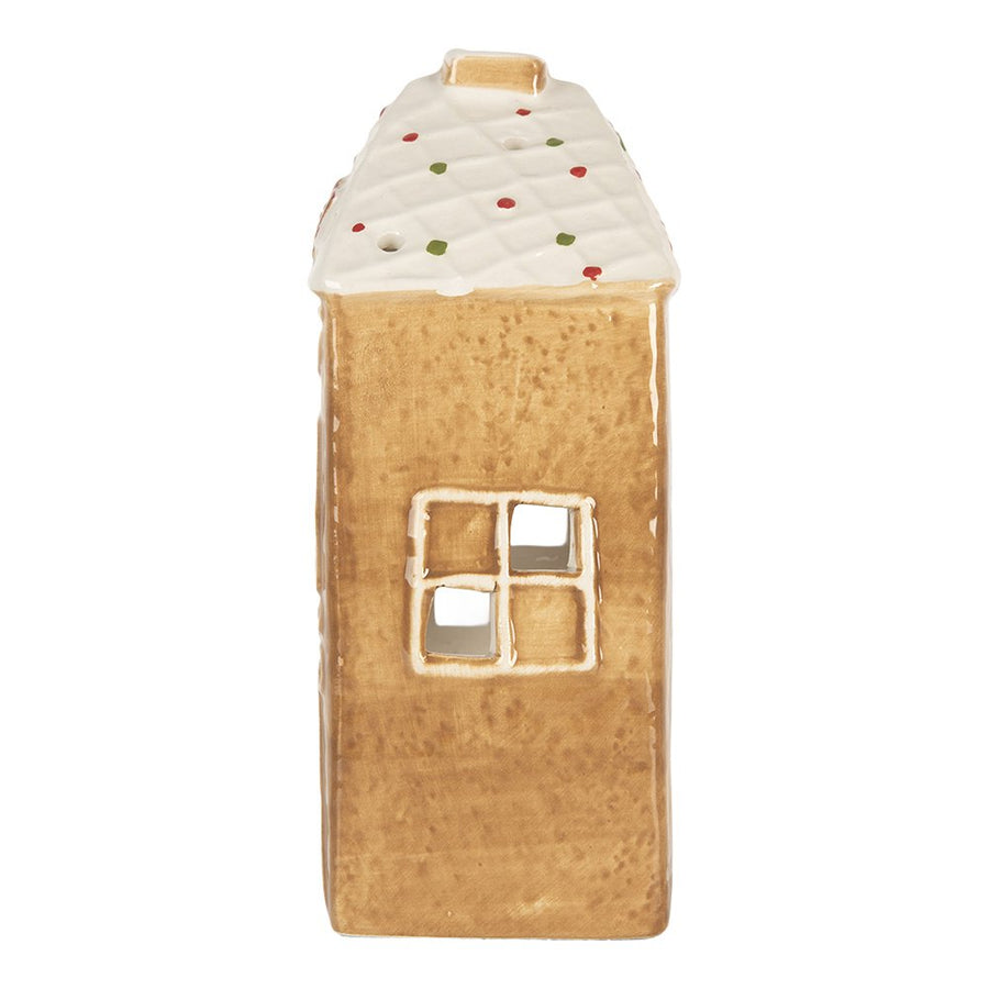 Waxinelichthouder huis 9x7x16 cm bruin keramiek