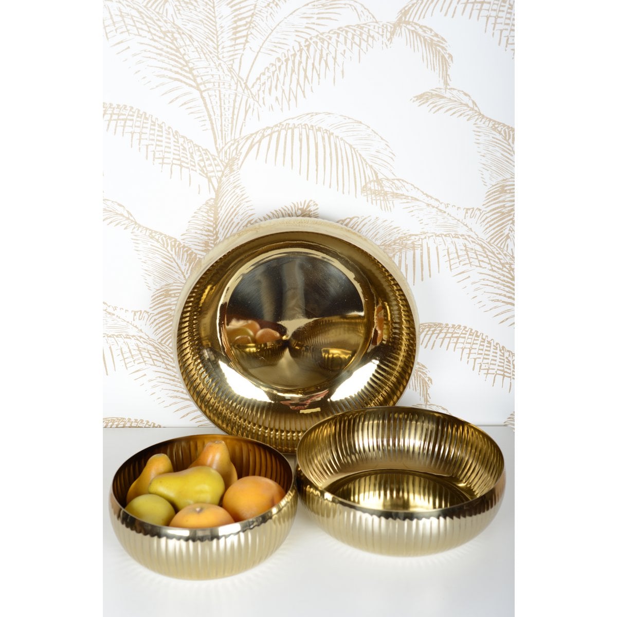Fruitschaal 24 cm metaal goud geribbeld