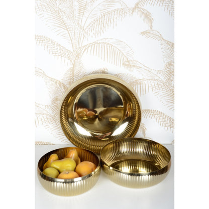 Fruitschaal 24 cm metaal goud geribbeld