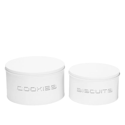 Opbergdozen koekjes 2 stuks wit staal 18,5x18,5x10 cm