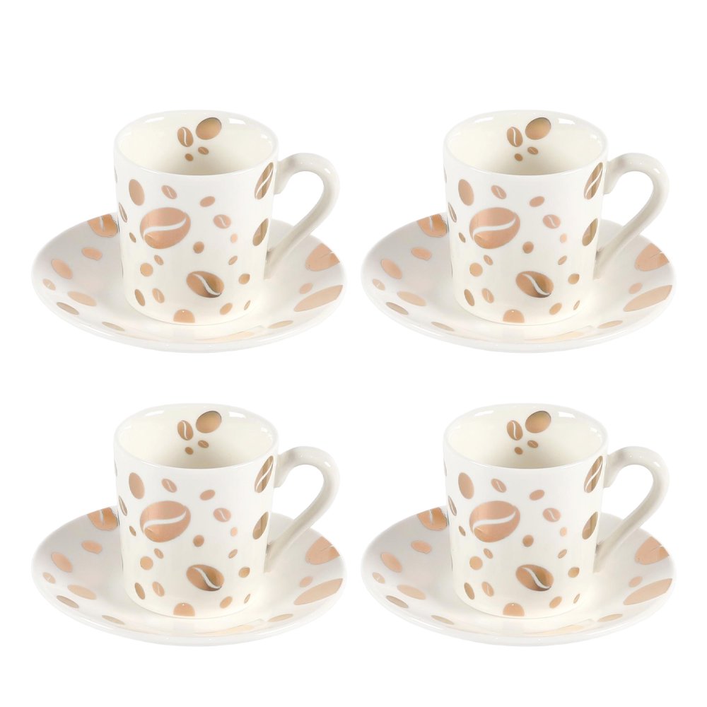 Koffiekopjes met schotels 80 ml wit goud set van 4