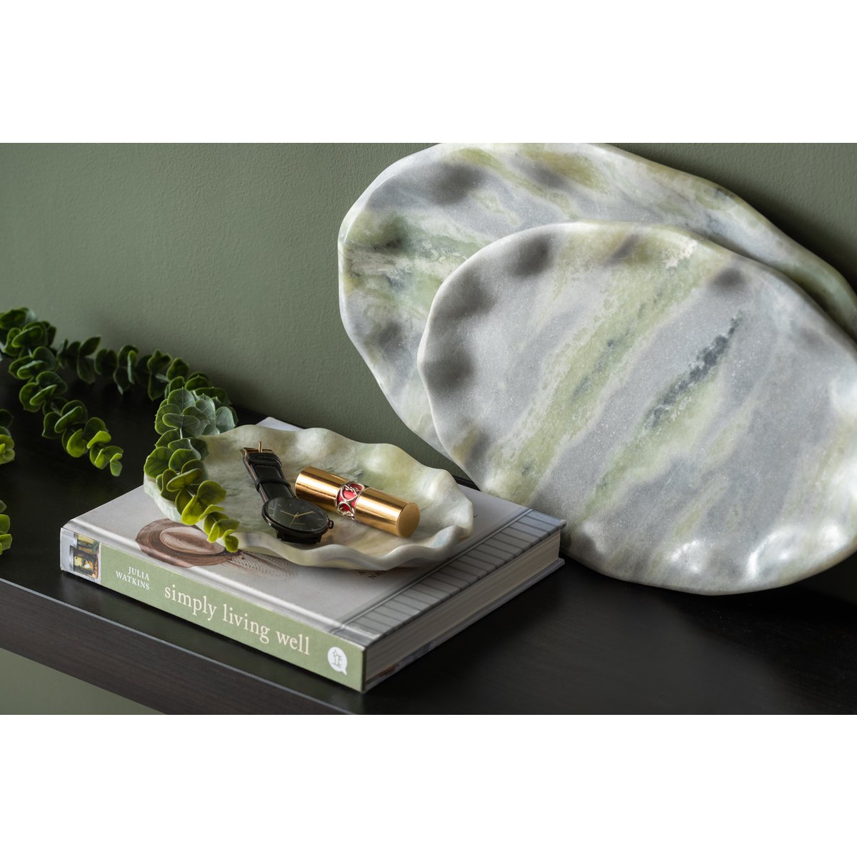Dienblad ovaal 40x25 cm groen marmer