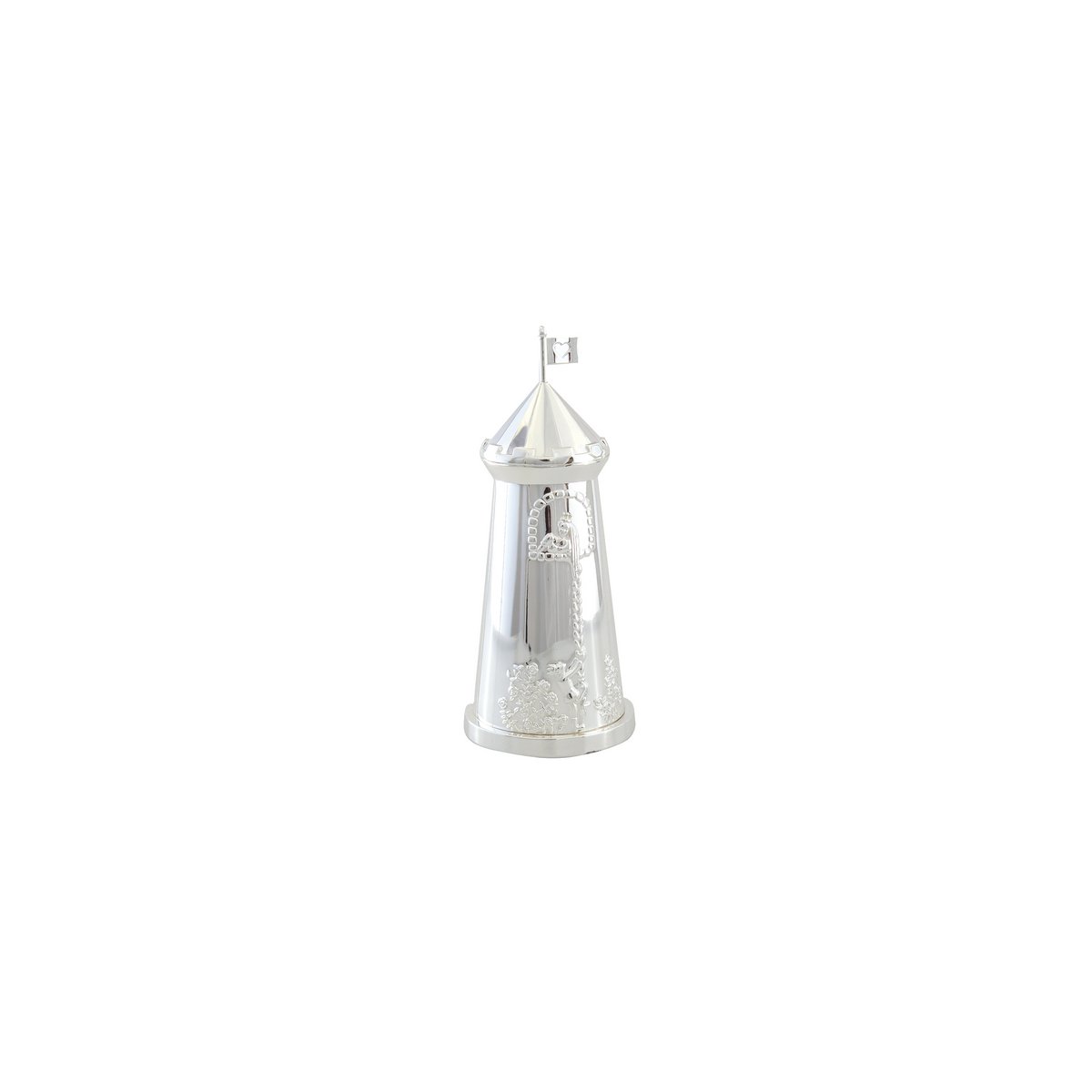 Babykamer decoratie toren zilver metaal 8.5x8.5x19.5 cm