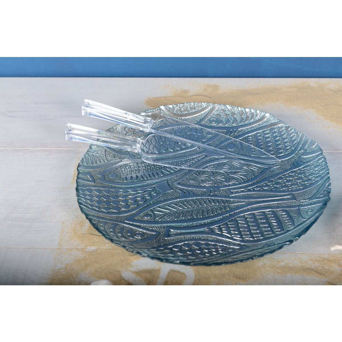 Bord rond lichtblauw vis 32,5 cm glas