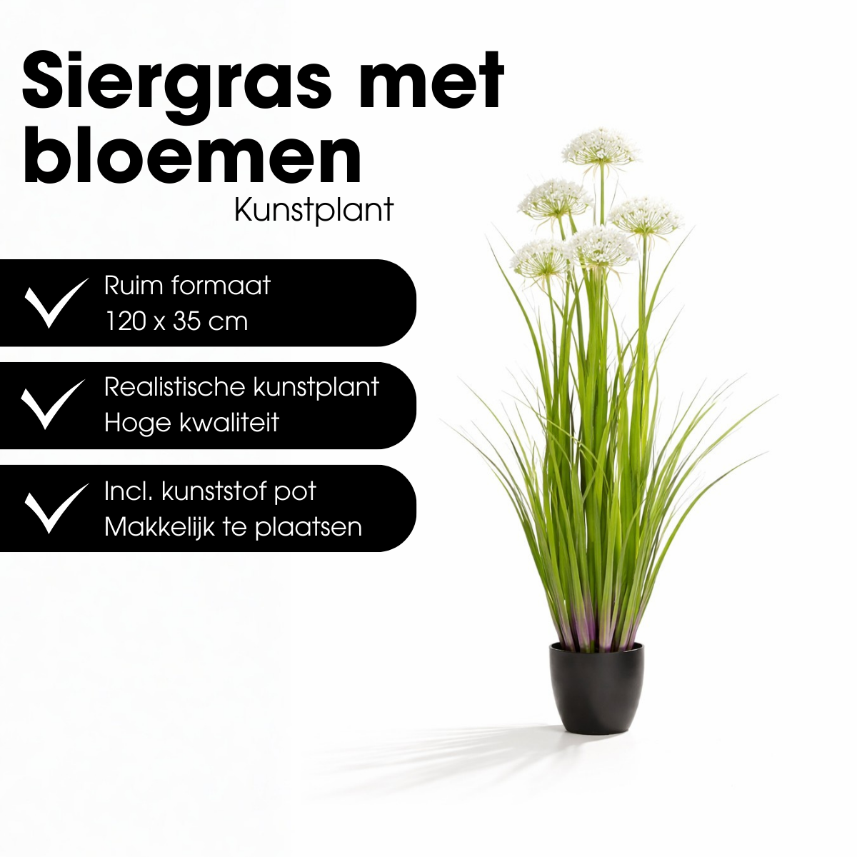 Kunstplant siergras 120 cm groen wit