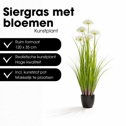 Kunstplant siergras 120 cm groen wit