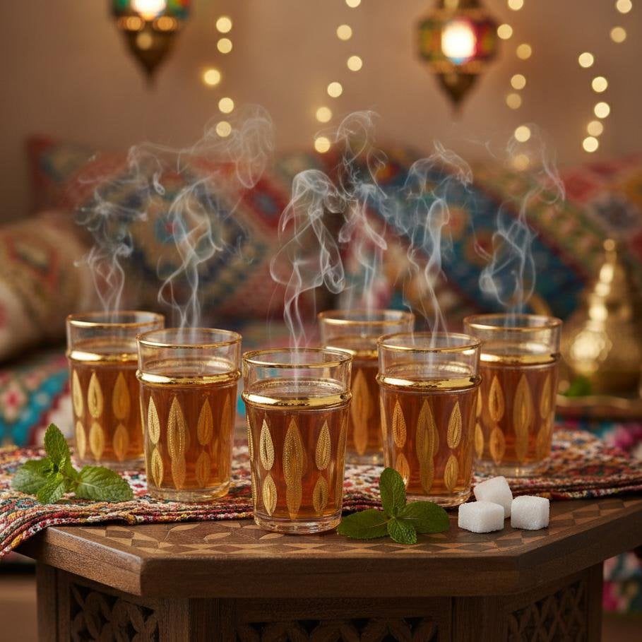 Theekopjes set van 6 glas goud 6x6x10 cm